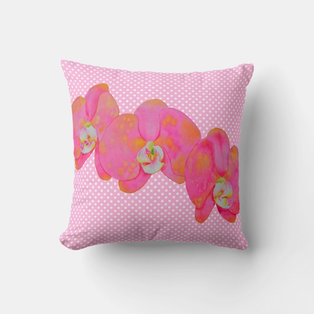 Elegant-Rosa-Orange-Orchideen Kissen (Vorderseite)