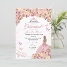 Elegant Rosa Pfirsich Bläserne Quinceanera Einladung