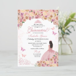 Elegant Rosa Pfirsich Bläserne Quinceanera Einladung
