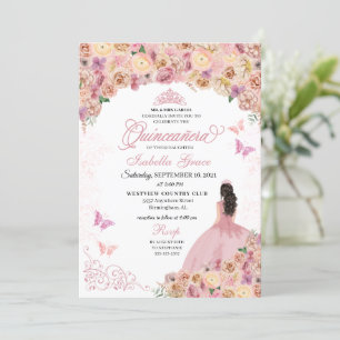 Elegant Rosa Pfirsich Bläserne Quinceanera Einladung