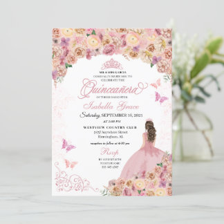 Elegant Rosa Pfirsich Bläserne Quinceanera Einladung