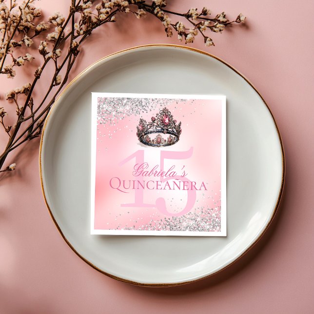 Elegant Rosa Prinzessin Crown Quinceanera Serviette (Elegant Pink Princess Crown Quinceanera Napkins)