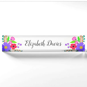 Elegant Rosa Purple Blumen Namensplakette