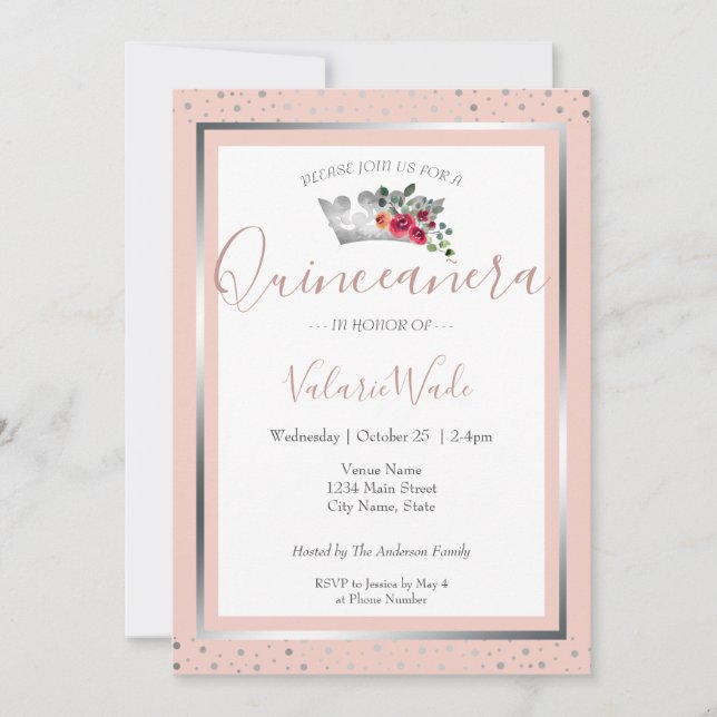 Elegant Rosa Quinceanera Budget Einladung (Vorderseite)