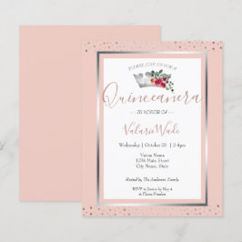 Elegant Rosa Quinceanera Budget Einladung