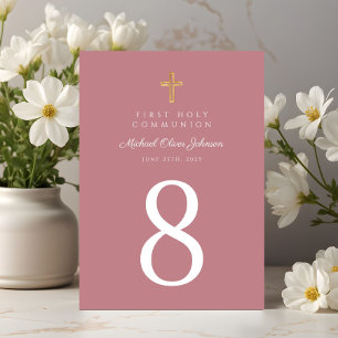 Elegant Rosa Religious Cross Girl First Communatio Tischnummer