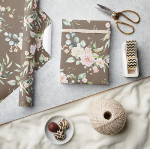 Elegant Rosa Rosa Eukalyptus Brown Geschenkpapier