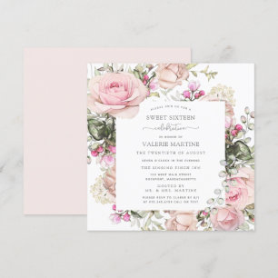Elegant Rosa Rose Blumensaft 16 Party Einladung