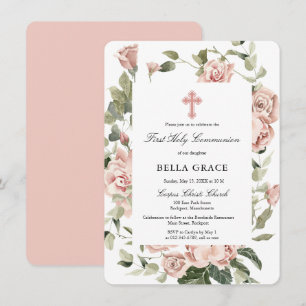 Elegant Rosa Rose Floral Erste Heilige Kommune Einladung