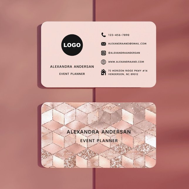 Elegant Rosa Rose Gold Diamond Geometrisch Visitenkarte (Elegant Blush Pink Rose Gold Diamond Geometric Business Card)