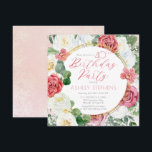 Elegant Rosa Rose | Gold Frame 40. Geburtstag Part Einladung<br><div class="desc">Elegante und klassische Rosa und Weiß Rosa Blüte mit schlängelgrüner Eukalyptusgrün "Birthday Party" Drehbuchentwurf mit geometrischem goldfarbenem Linienrahmen.</div>