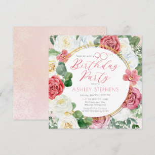 Elegant Rosa Rose   Gold Frame 90. Geburtstagspart Einladung