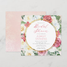 Elegant Rosa Rose | Gold Frame Brautparty Invit