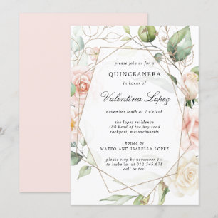 Elegant Rosa Rose Rose Quinceanera Einladung