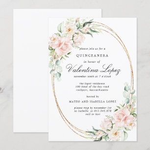 Elegant Rosa Rose Rose Quinceanera Einladung