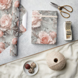 Elegant Rosa Rose Vintage Blüte Geschenkpapier