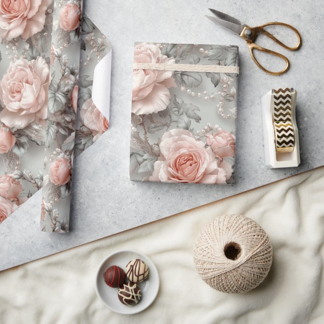 Elegant Rosa Rose Vintage Blüte Geschenkpapier (Kunsthandwerk)
