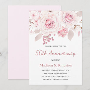 Elegant Rosa Rosen 50. Hochzeitstag Einladung