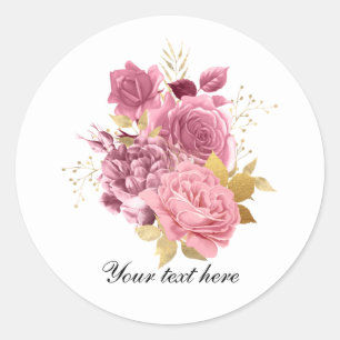 Elegant rosa Rosen Hochzeit anpassbar Runder Aufkleber