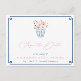Elegant rosa Rosen Hochzeit der Marine speichern d Postkarte