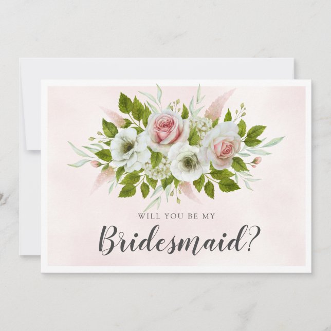 Elegant rosa Rosen werden Sie meine Bridesmaid-Kar (Vorderseite)