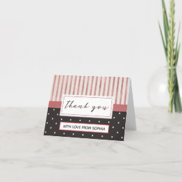 Elegant rosa schwarze Streifen Polka Punkte Vielen Dankeskarte