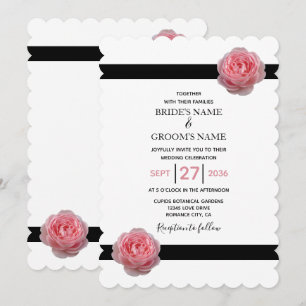 Elegant Rosa Schwarzes Band Einladungen für Hochze