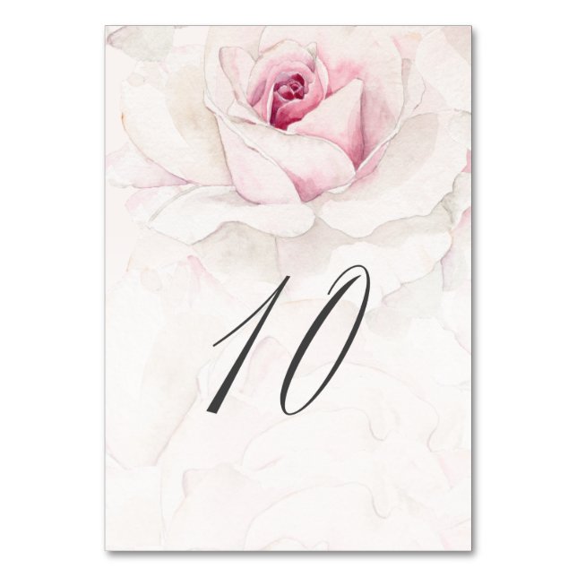 Elegant Rosa Wasserfarben Flora Nr. 10 Hochzeit Tischnummer (Vorderseite)