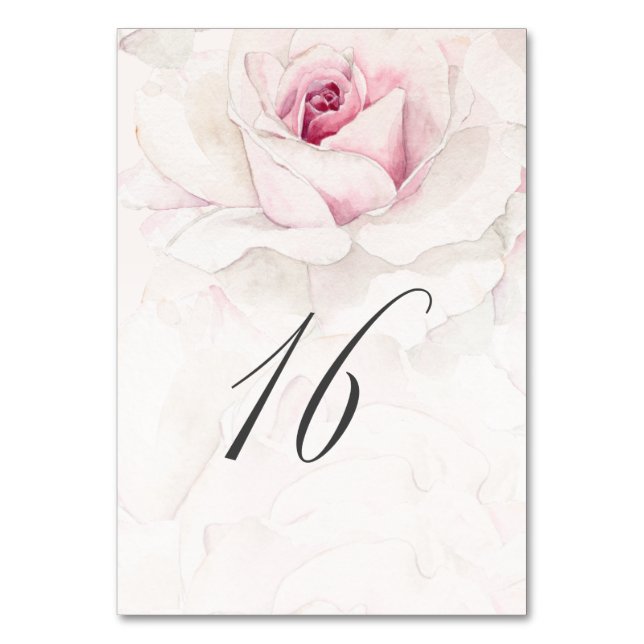 Elegant Rosa Wasserfarben Flora Nr. 16 Hochzeit Tischnummer (Vorderseite)
