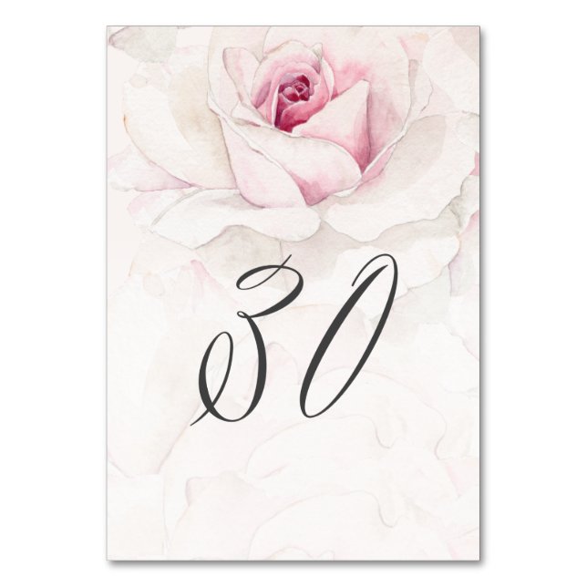 Elegant Rosa Wasserfarben Flora Nr. 30 Hochzeit Tischnummer (Vorderseite)