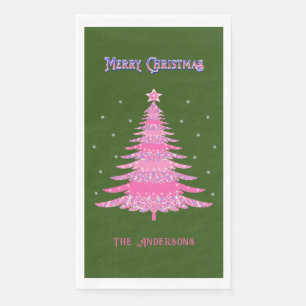 Elegant Rosa Weihnachtsbaum Name Custom Green Serviette