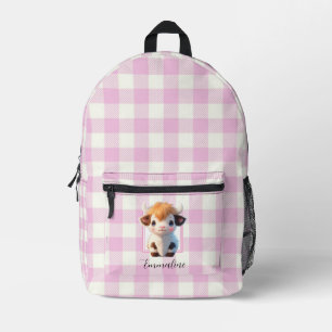 Elegant rosa weiß kariert süße Kuh personalisieren Bedruckter Rucksack