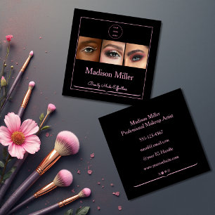 Elegant rosafarbenes Schwarz Schrift 3 Foto Make-u Quadratische Visitenkarte