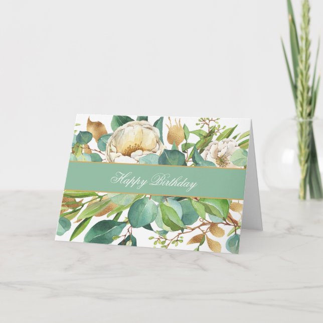 Elégant Rose aquarelle et carte Eucalyptus (Devant)