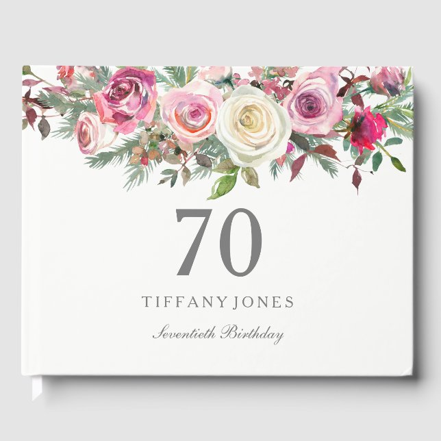 Élégant Rose blanche Floral 70e Anniversaire Livre (Recto)