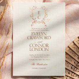 Elegant Rose Blush Floral Crest Wedding Einladung