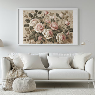 Élégant Rose Botanique Art Vintage Imprimer Poster