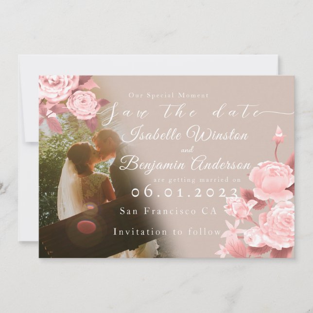 Élégant Rose chic Enregistrer la carte Date (Devant)