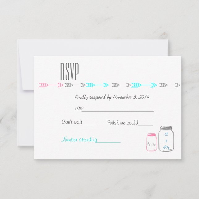 Élégant rose classique | Eau | Carte RSVP grise (Devant)
