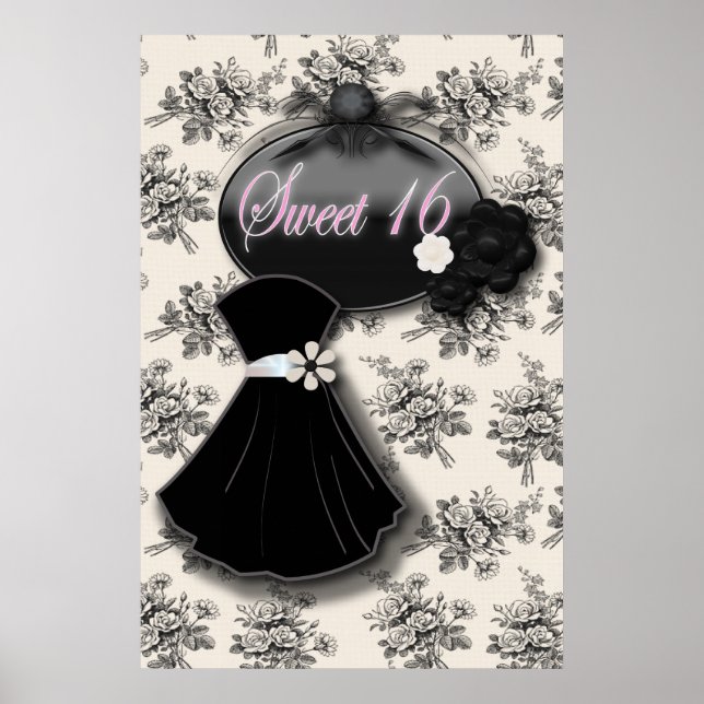 Elégant Rose de pays SWEET 16 NOIR GOWN affiche (Devant)