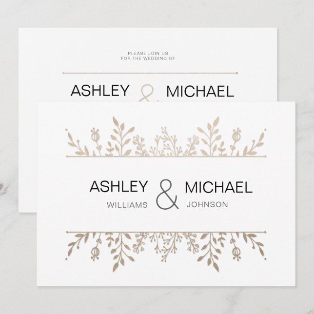 Elégant Rose Delicate Gold Chic Faire-part de mari (Devant / Derrière)