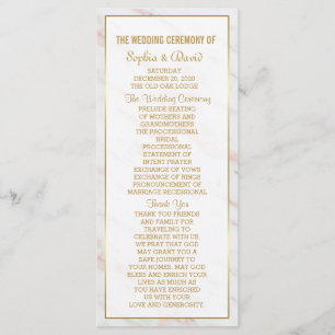Élégant Rose Diamond Gold Marble Wedding Programme