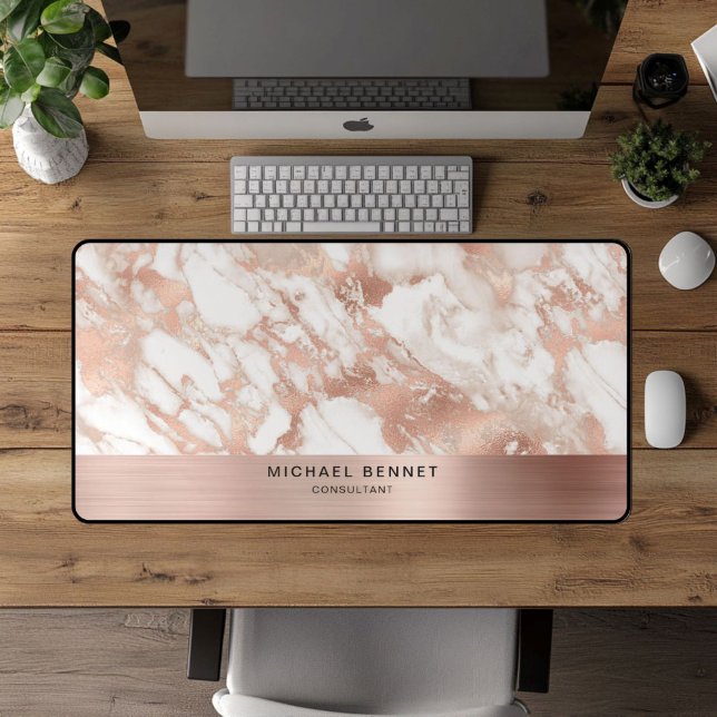 Élégant Rose en marbre Or métal affaires (Elegant Marble Rose Gold Metallic Business Desk Mat)