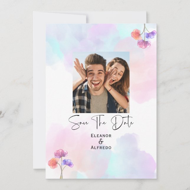 Elégant rose et bleu Aquarelle Mariage Invitations (Devant)