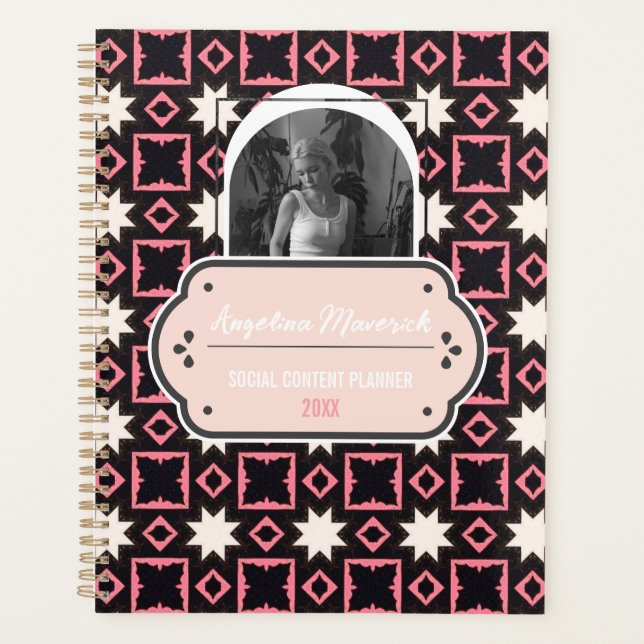 Élégant rose et noir Motif avec photo Social (Devant)