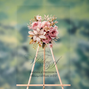 Elégant rose et or Mariage Floral Bienvenue
