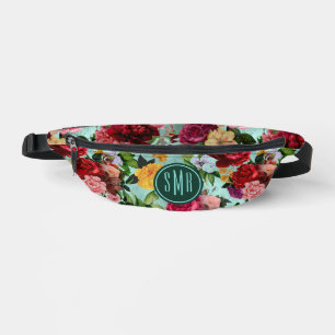 Élégant rose fleurs aqua motif monogramme imprimé