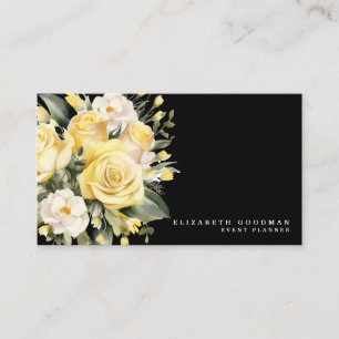 Élégant Rose Fleurs Jaunes Noirs Cartes de visite
