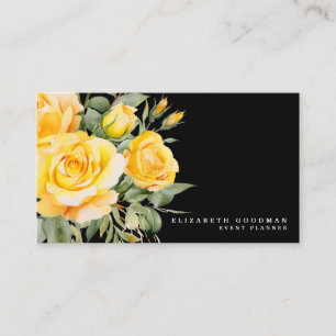 Élégant Rose Fleurs Jaunes Noirs Cartes de visite