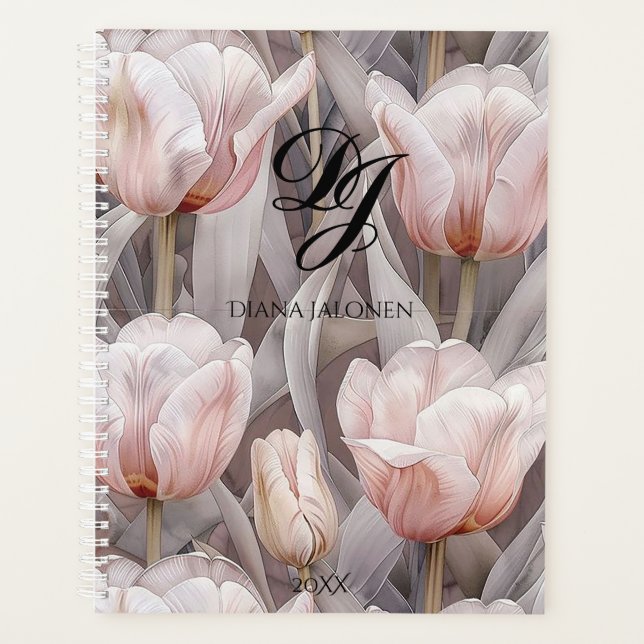 Elégant rose Fleurs Monogramme Nom personnalisé (Devant)